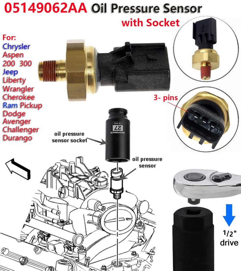 ADdormorn 5149064AA Oil Pressure Switch Sensor Sender Unit for Jeep Chrysler Dodge Cherokee Ram 926-188 Mop, 5149062AB Oil Sensor Ram 1500 2500 3500 - Image 4